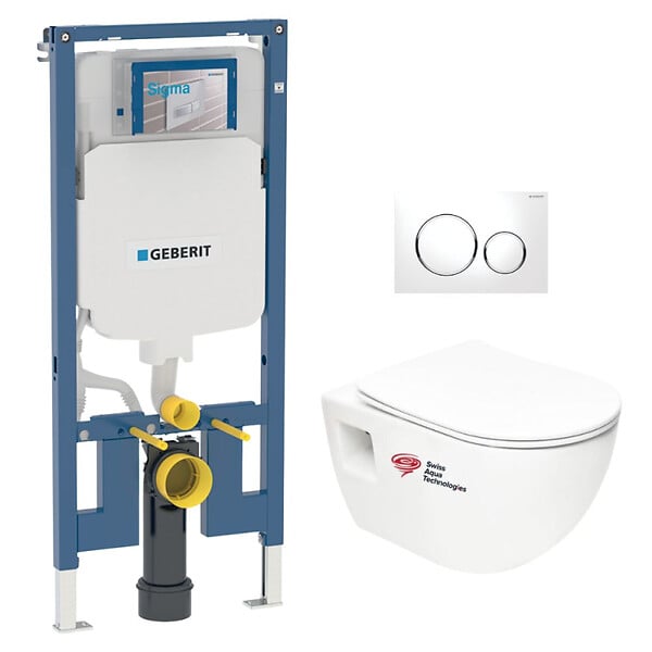 GEBERIT - Pack bati-support Geberit + WC sans bride Swiss Aqua Technologies + abattant SoftClose + plaque chrome (SLIM-Project-C) - large