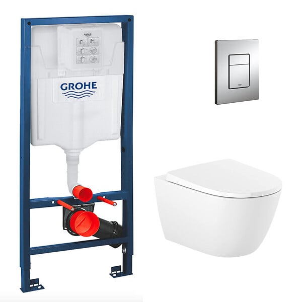 GROHE - Pack WC Bâti-support Rapid SL + Cuvette suspendue Roca + Abattant softclose+ Plaque Chrome (RapidSL-Ona-1) - large