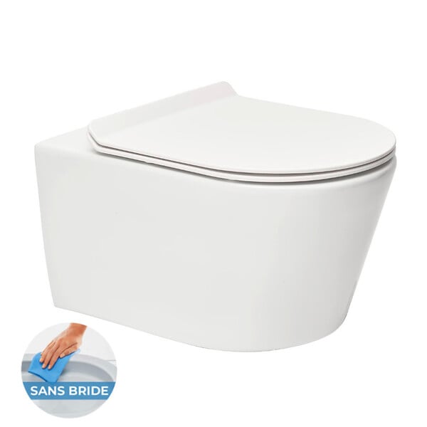 SWISS AQUA TECHNOLOGIES - Swiss Aqua Technologies Pack WC Bâti-support Rapid SL + WC sans bride SAT Brevis + Abattant slim, softclose + Plaque chrome - large