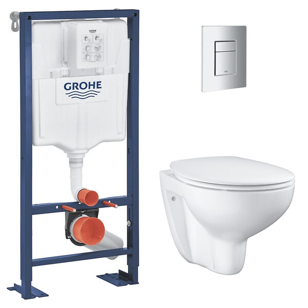 GROHE - SOLIDO Pack Bâti-support + Cuvette suspendue + Abattant + Plaque chrome (AUTOPORTANT-BAU-1) - large