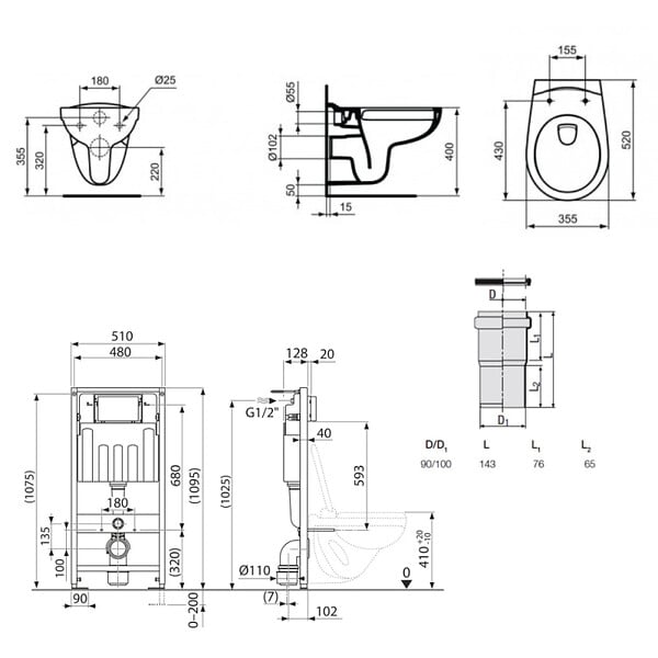 VILLEROY & BOCH - Pack WC bâti-support Villeroy & Boch + WC Porcher sans bride + Abattant + Plaque blanche + habillage (ViConnectPorcher-2-sabo) - large