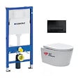 GEBERIT - Pack WC Bâti-support Geberit + cuvette Swiss Aqua Technologies suspendue sans bride + plaque noir mat (SATRIMLESSGEB10-SP) - vignette