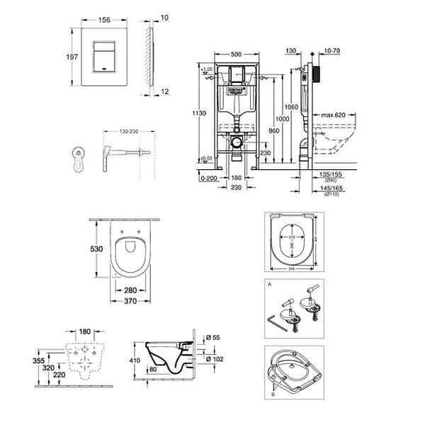 GROHE - Rapid SL Pack Bâti-support + cuvette sans bride + Abattant + Plaque chrome (RAPIDSL-ARCHI4-1) - large