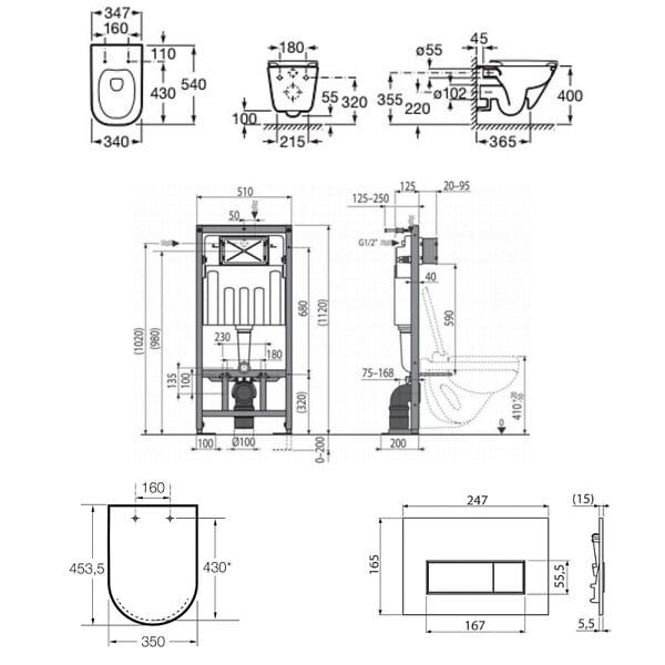 SWISS AQUA TECHNOLOGIES - Swiss Aqua Technologies Pack WC bâti-support autoportant + WC suspendu sans bride avec abattant SoftClose + plaque or mat (STROGAWR08-U) - large