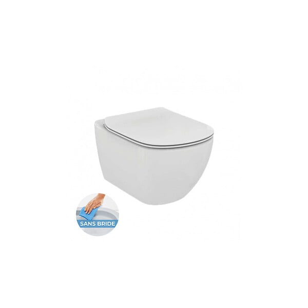 IDEAL STANDARD - Ideal Standard TESI - Cuvette AquaBlade sans bride + abattant ultra-fin avec frein de chute (T354601-lm) - large