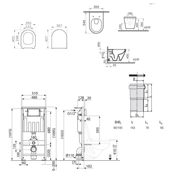 VILLEROY & BOCH - Pack WC Bâti-support Villeroy & Boch+ WC sans bride Vitra, fixations invisibles + Abattant frein de chute + Set habillage - large