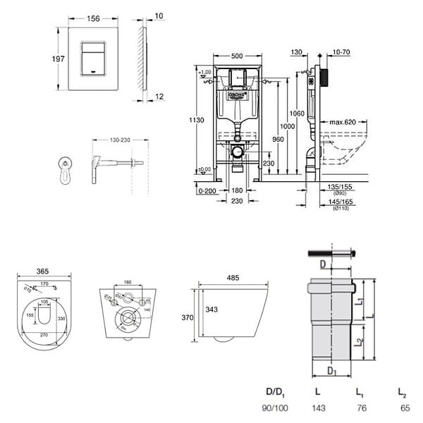 GROHE - Pack WC bâti-support Rapid SL + WC SAT sans bride + abattant SoftClose + plaque chrome (RSLCETOR1) - large