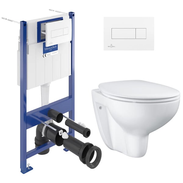 VILLEROY & BOCH - Pack WC bâti-support Villeroy & Boch + Cuvette Grohe Bau sans bride + Abattant + Plaque blanche (ViConnectBauClassic-2) - large