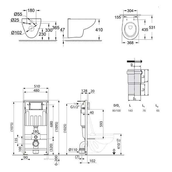 VILLEROY & BOCH - Pack WC bâti-support Villeroy & Boch + Cuvette Grohe Bau sans bride + Abattant + Plaque blanche (ViConnectBauClassic-2) - large