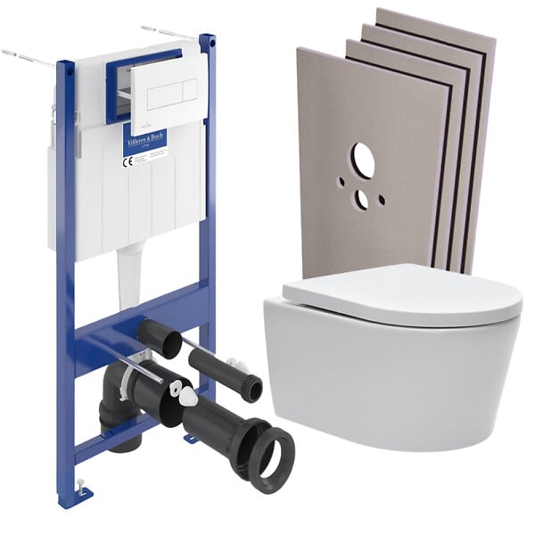 SWISS AQUA TECHNOLOGIES - Swiss Aqua Technologies Pack WC bâti-support + WC SAT sans bride + Abattant softclose + Plaque blanche + Set d'habillage - large