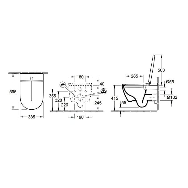 VILLEROY & BOCH - Villeroy & Boch ViClean-I 200 WC lavant suspendu sans bride CeramicPlus avec abattant SoftClose et DirectFlush, noir (V0E200R7) - large