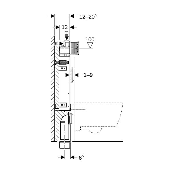 GEBERIT - KOMBIFIX Elément de montage pour WC suspendu, 108 cm, réservoir UP320 à encastrer Sigma 12 cm (110.367.00.5) - large