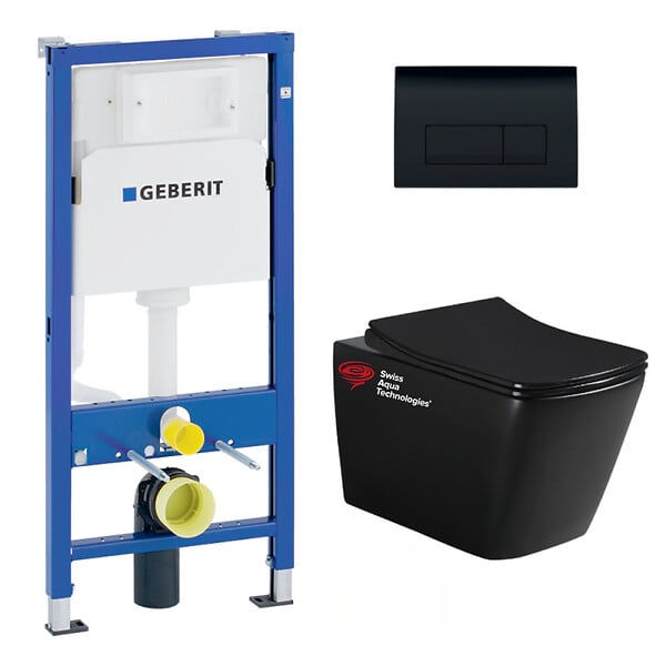 GEBERIT - Pack WC bati-support Geberit + WC sans bride Swiss Aqua Technologies + abattant SoftClose + plaque (SBLINFIGEB7) - large