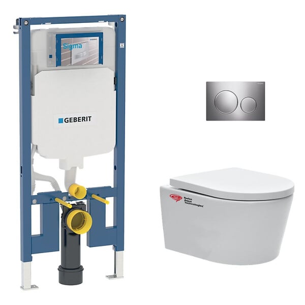 GEBERIT - Pack WC bati-support Geberit + WC Swiss Aqua Technologies sans bride + abattant SoftClose + plaque (SLIM-SATrimless-F) - large