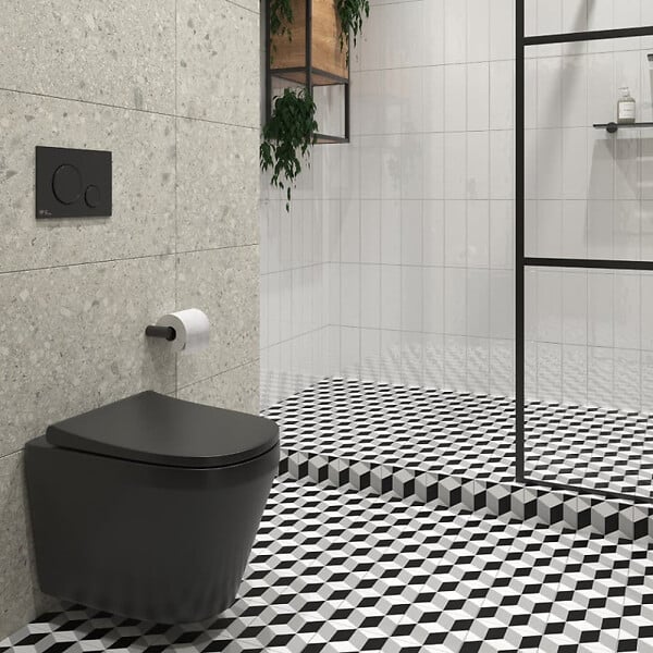 GEBERIT - Duofix UP100 Pack bâti-support + WC sans bride Vitra Integra + Abattant SoftClose + Plaque Delta 50 Noir Mat (BlackIntegraGeb10) - large