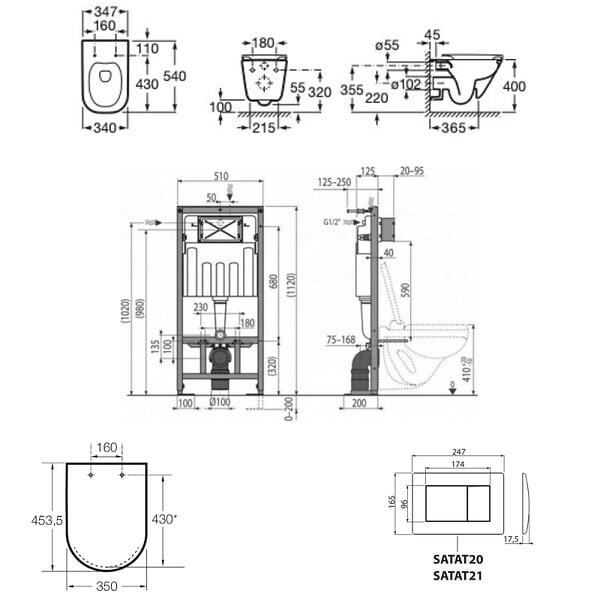 SWISS AQUA TECHNOLOGIES - Swiss Aqua Technologies Pack WC bâti-support autoportant + WC suspendu sans bride avec abattant SoftClose + plaque blanche (STROGAWR01-U) - large