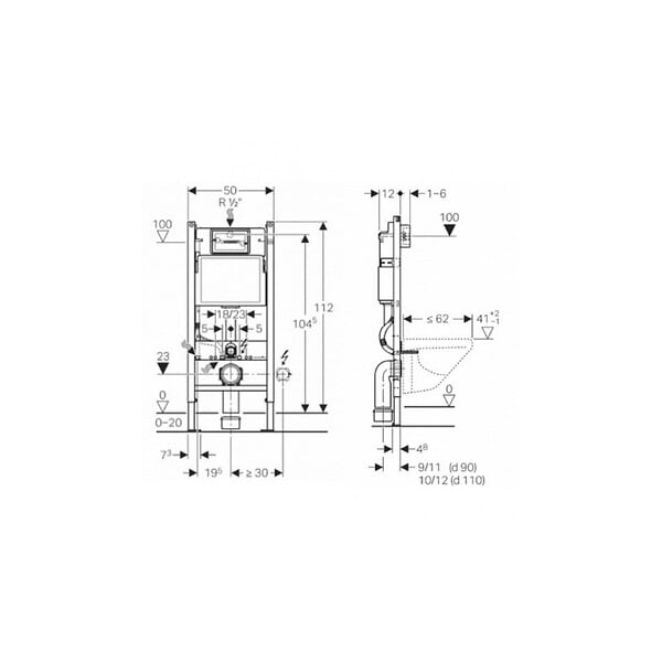 GEBERIT - Pack WC Bati-support Geberit Duofix + WC suspendu  Vitra Integra + Abattant en Duroplast + Plaque blanche + Set d'habillage - large