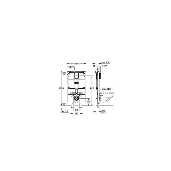 GROHE - Grohe Rapid SL Bâti-support WC avec Réservoir 80mm, hauteur 1,13 m et largeur 0,62 m (38994000) - large