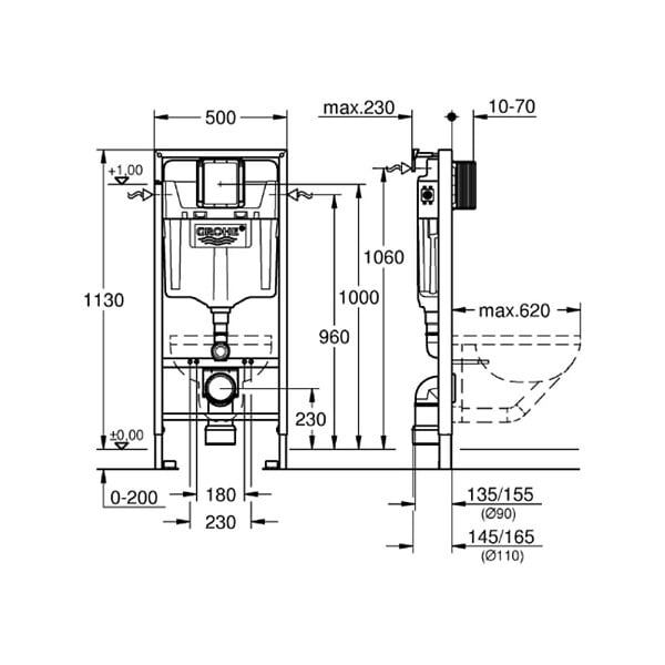 GROHE - Grohe Bati-support Solido 2en1 avec fixations murales, pour hauteur 1M13 (39069000) - large