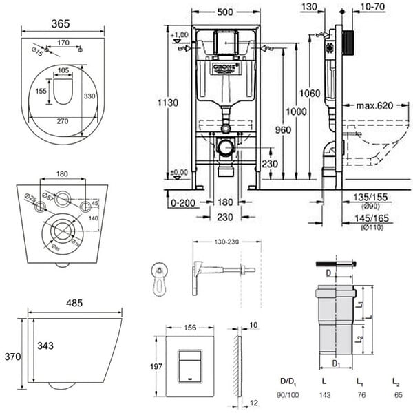 GROHE - Pack WC Bâti-support Rapid SL + WC sans bride SAT Noir mat + Abattant softclose + Plaque Noir mat (RapidSL-BlackInfinitio-KF0) - large