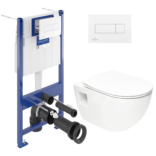 VILLEROY & BOCH - Pack WC Bâti-support Villeroy & Boch ViConnect + WC sans bride SAT + Abattant SoftClose + Plaque Blanche (ViConnectProject-2) - large