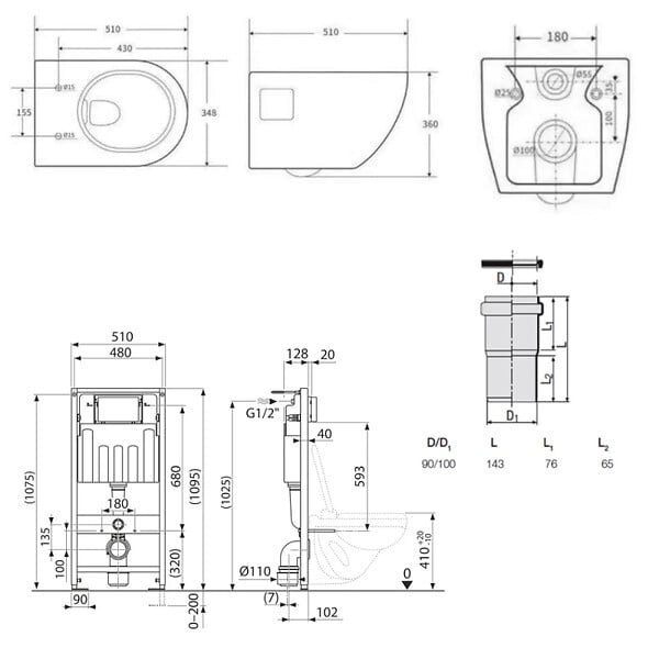 VILLEROY & BOCH - Pack WC Bâti-support Villeroy & Boch ViConnect + WC sans bride SAT + Abattant SoftClose + Plaque Blanche (ViConnectProject-2) - large