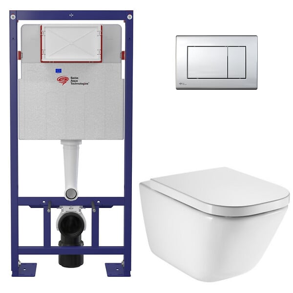 SWISS AQUA TECHNOLOGIES - Pack WC bâti-support autoportant + WC suspendu sans bride avec abattant SoftClose + plaque chrome (STROGAWR02-U) - large