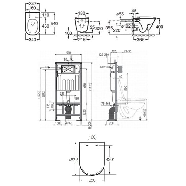 SWISS AQUA TECHNOLOGIES - Pack WC bâti-support autoportant + WC suspendu sans bride avec abattant SoftClose + plaque chrome (STROGAWR02-U) - large