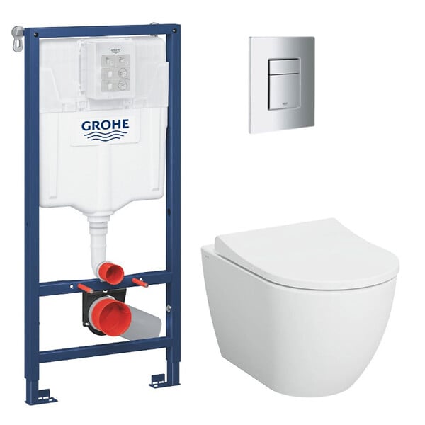 GROHE - Grohe Pack WC Bâti-support Rapid SL + WC sans bride Vitra S60 + Abattant SoftClose + Plaque chrome (RapidSL-S60-1) - large