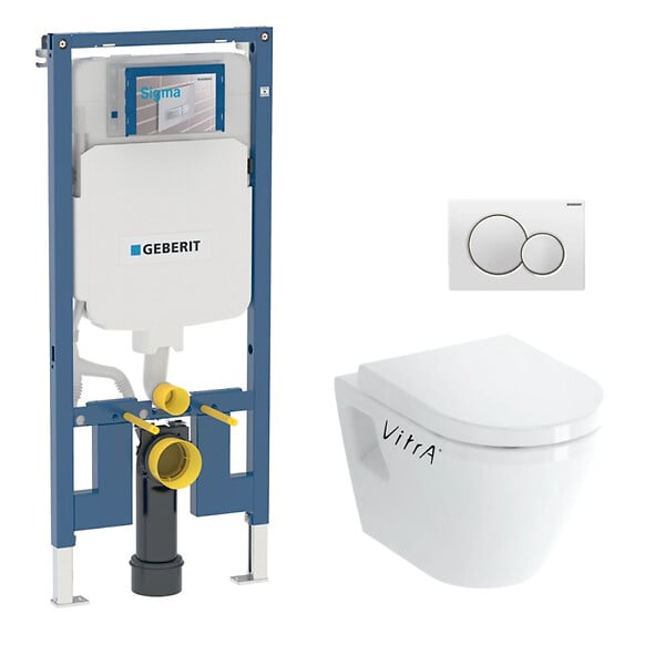 GEBERIT - Pack WC Bati-support Geberit UP720 extra-plat + WC Vitra Integra + Abattant en Duroplast + Plaque chrome - large