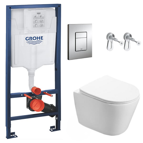 SWISS AQUA TECHNOLOGIES - Swiss Aqua Technologies Pack WC Bâti-support + WC Swiss Aqua Technologies Infinitio sans bride, fixation invisible + Plaque chrome - large