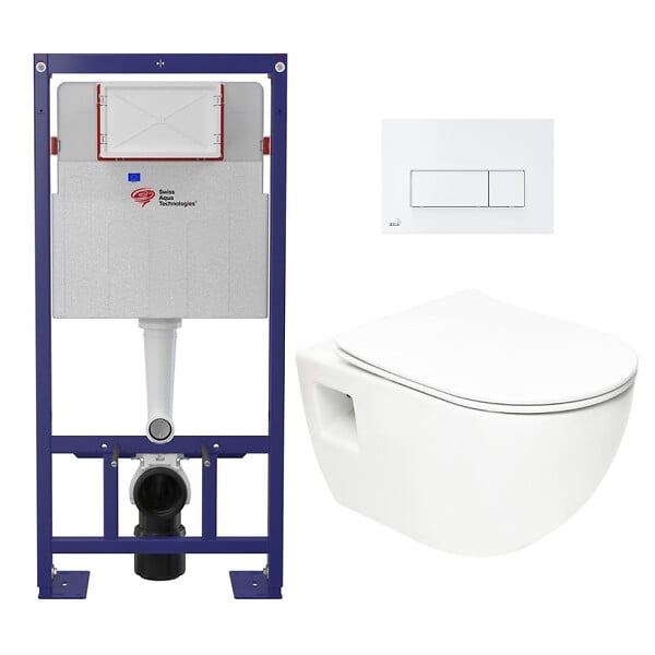 SWISS AQUA TECHNOLOGIES - Pack WC Bâti-support Autoportant + WC sans bride SAT  + Abattant SoftClose + Plaque Blanche (SMART-Project-4) - large