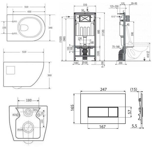SWISS AQUA TECHNOLOGIES - Pack WC Bâti-support Autoportant + WC sans bride SAT  + Abattant SoftClose + Plaque Blanche (SMART-Project-4) - large