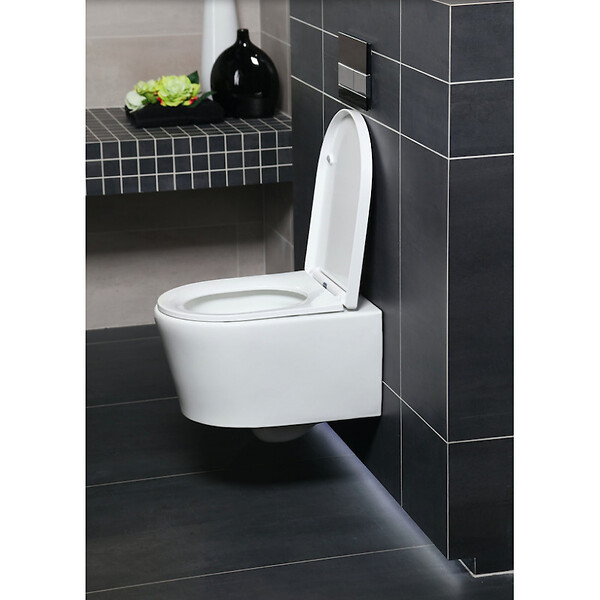 GEBERIT - Pack Bati-support Geberit UP100 + plaque Delta50 chrome mat + cuvette SAT suspendue sans bride et fixations invisibles - large