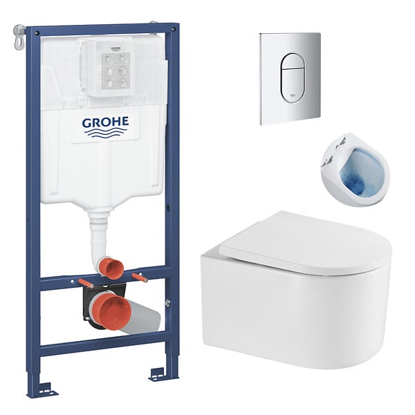 GROHE - Grohe Pack WC Bâti-support + WC sans bride SAT Delano + Abattant softclose + Plaque Chrome - large