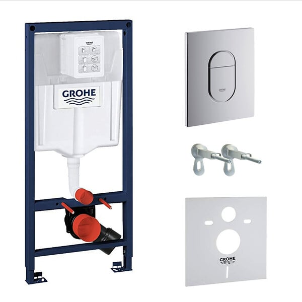 GROHE - Pack WC Bâti-support Rapid SL + WC SAT sans bride + Abattant SoftClose + Plaque chrome + Set d'habillage (ARENAPROJECTSB) - large