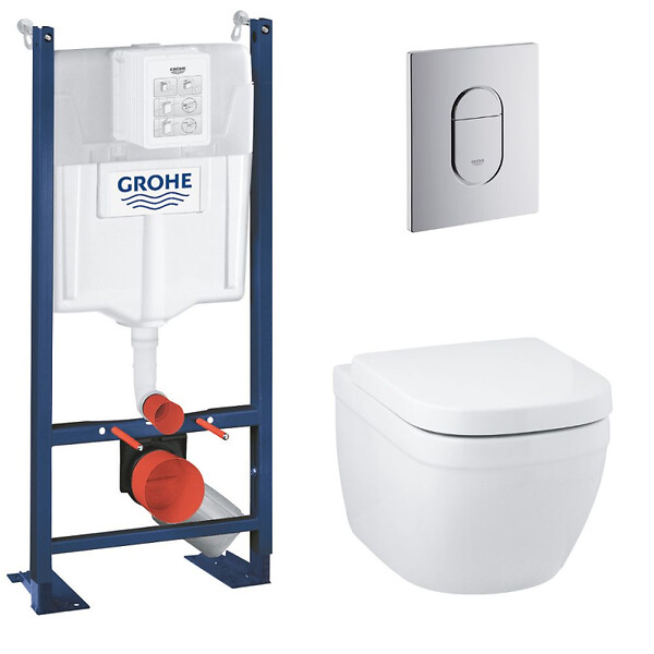 GROHE - Grohe Pack WC Bâti support Grohe Rapid SL + Cuvette sans bride Grohe Euro Ceramic, Blanc + plaque de déclenchement: Chrome (39536000) - large