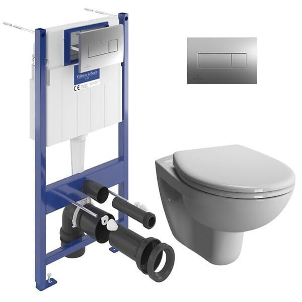 VILLEROY & BOCH - ViConnect Pro S Pack WC Bâti-support + WC sans bride Vitra Normus + Abattant softclose + Plaque (ViConnectNormusRimless-1) - large
