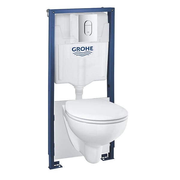 GROHE - Grohe Pack WC Bâti-support Rapid SL + WC Bau Ceramic sans bride + Abattant softclose + Plaque chrome (39418000) - large
