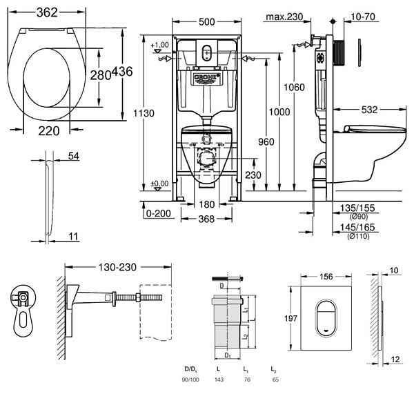 GROHE - Grohe Pack WC Bâti-support Rapid SL + WC Bau Ceramic sans bride + Abattant softclose + Plaque chrome (39418000) - large
