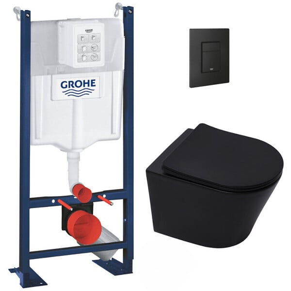 GROHE - Pack WC Bâti-support + WC sans bride + Abattant SoftClose + Plaque Noire Mat (ProjectBlackInfinitio-KF0-SP) - large