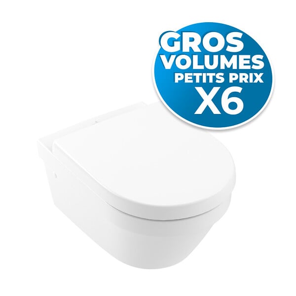 VILLEROY & BOCH - lot de 6 Architectura Cuvette sans bride à fond creux + abattant en Duroplast, fixations invisibles (4694R001-Classic-GVP6) - large