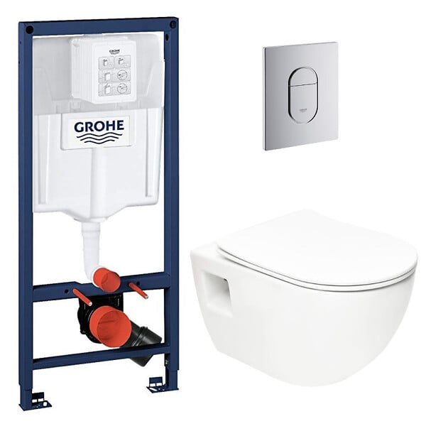 GROHE - Pack Rapid sl+ plaque arena chrome+ Fixations murales + set d'isolation phonique + WC suspendu (ArenaProject) - large