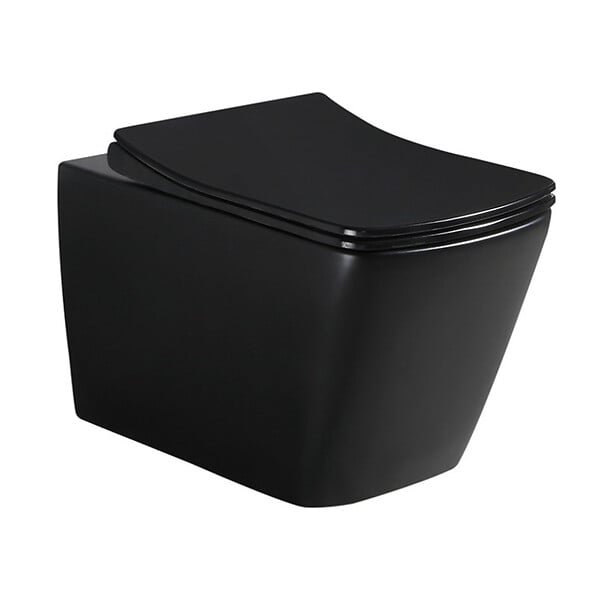 SWISS AQUA TECHNOLOGIES - Swiss Aqua Technologies WC suspendu Infinitio noir mat sans bride Design, fixations invisibles + abattant softclose (SquareBlackInfinitio) - large