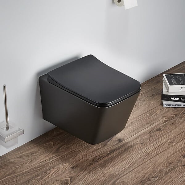 SWISS AQUA TECHNOLOGIES - Swiss Aqua Technologies WC suspendu Infinitio noir mat sans bride Design, fixations invisibles + abattant softclose (SquareBlackInfinitio) - large