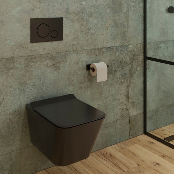 SWISS AQUA TECHNOLOGIES - Swiss Aqua Technologies WC suspendu Infinitio noir mat sans bride Design, fixations invisibles + abattant softclose (SquareBlackInfinitio) - large
