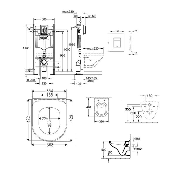GROHE - Grohe RAPID SL Pack Bâti-support + Cuvette suspendue + Abattant  + Plaque chrome (PROJECTO.NOVO49-1) - large