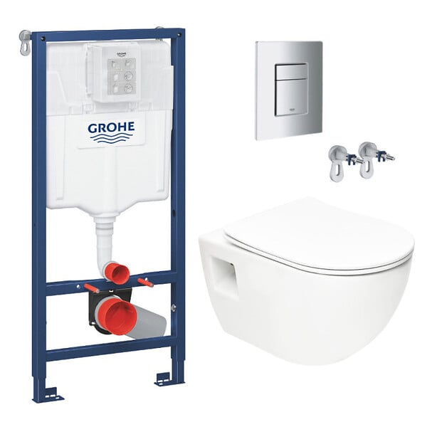 GROHE - Pack WC Bâti-support Rapid SL  + WC sans bride SAT + Abattant SoftClose + Plaque Chrome (RapidSL-Project-1) - large