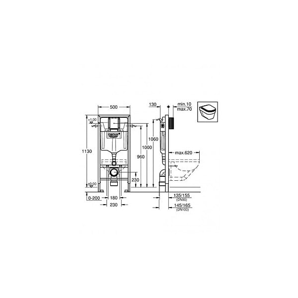 GROHE - Grohe Pack WC Bâti-support + WC suspendu Ideal Standard Tesi Aquablade + Abattant slim avec frein de chute + Plaque Arena Chrome - large