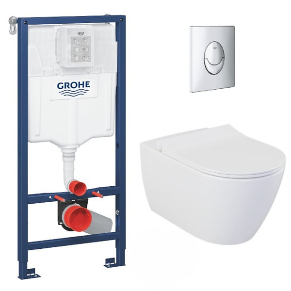 GROHE - Grohe Pack WC Bâti-support Rapid SL + WC sans bride LIVEA Bello + Abattant softclose + Plaque Chrome (RapidSL-Bello-2) - large
